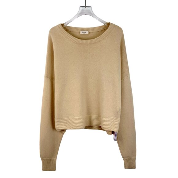 DW0635 Celine Brown Carriage Embroidery Cashmere Round Neck Long Sleeve Knitted